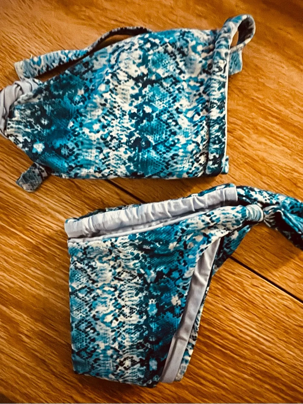 Frankie's Bikinis Blue Patterned Triangle Bikini Set